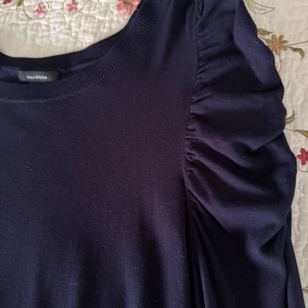 Halogen Navy Blue Sweater Ribbed at wrists and waist slight scoop neck M - Picture 2 of 5